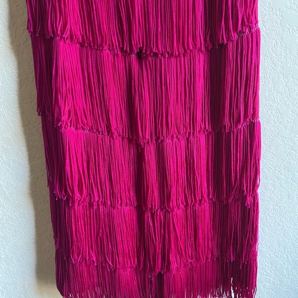 Cheryl Creations Fuchsia Pink Fringe Tiered Jeweled Zipper Flapper Mini Dress S - Picture 16 of 16